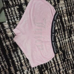 Juicy Couture Pink Velour Logo Shorts with Rhinestones